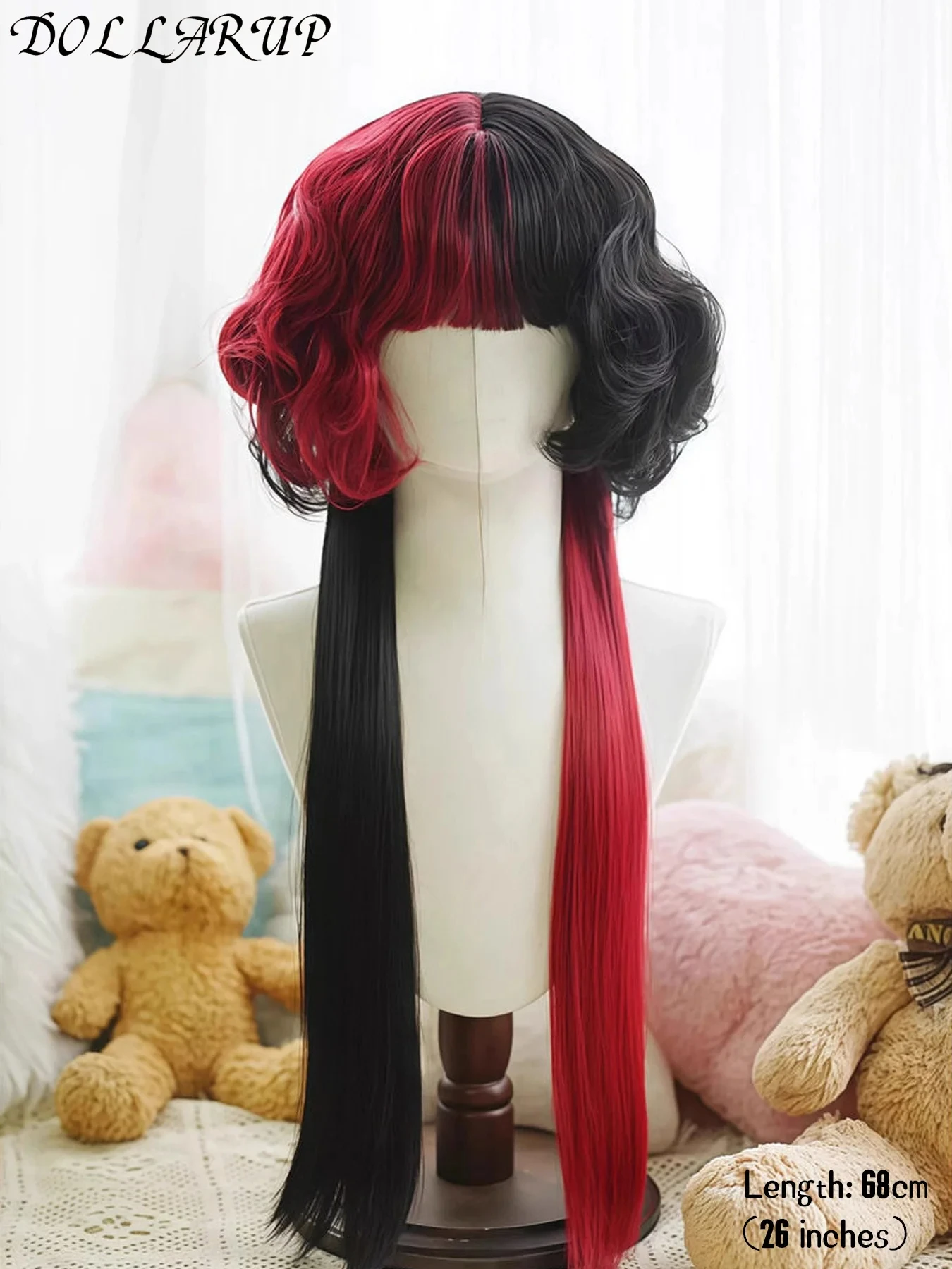 JKL شعر مستعار اصطناعي قنديل البحر لفة اللون محظورة طبعة طويلة لفة الشعر موضة أبيض وأسود أحمر بني وردي اللون مطابقة Loli #5