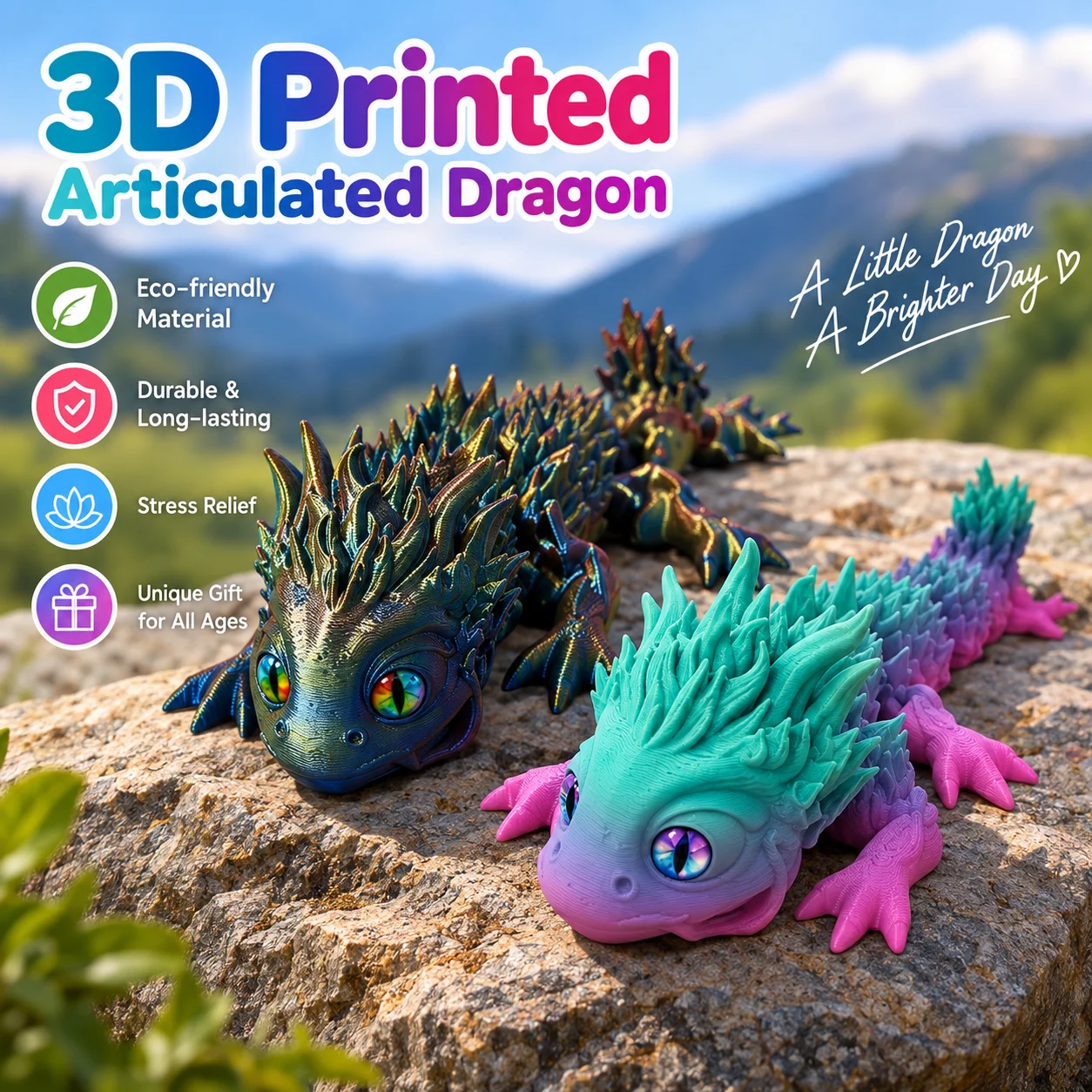 22：3D Printed Articulated Dragon, Flexible Fidget Desk Decor, Cute Fantasy Home Ornament Gift, 22cm/8.66in