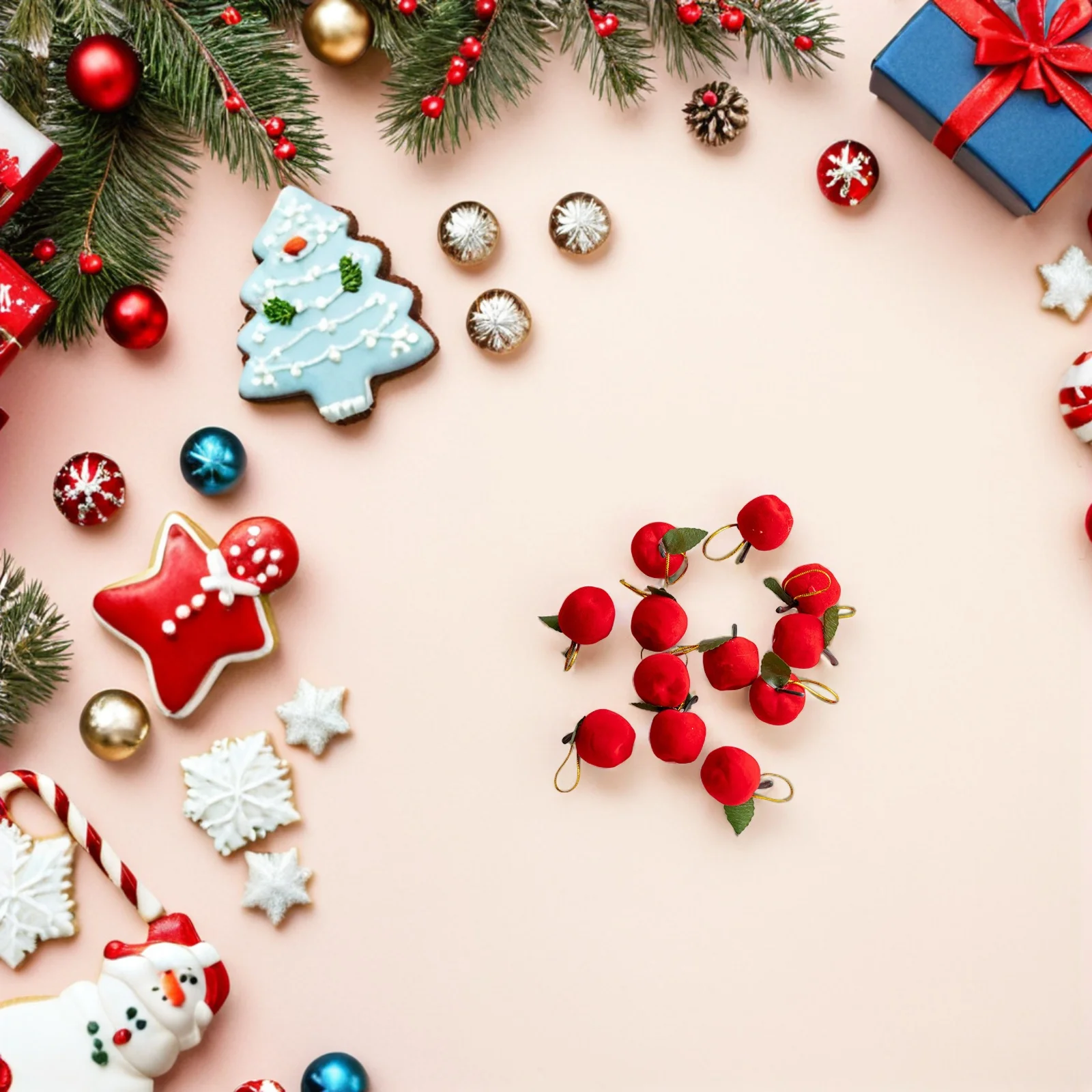 

48Pcs Mini Red Baubles Faux Apple Pendants with Rope for Window Doorway Xmas Tree Ornament Set Festive Seasonal Display