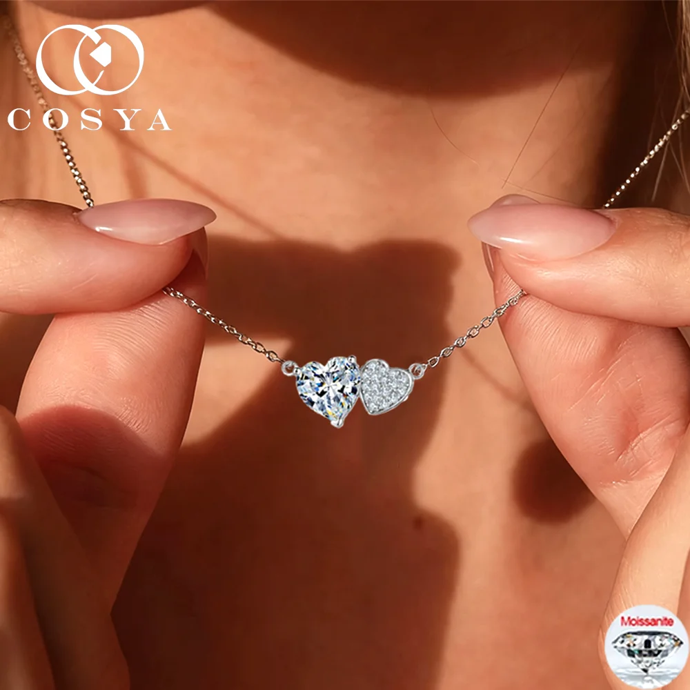 

COSYA 2CT 8 мм ожерелье с подвеской из муассанита в форме сердца для женщин S925, серебро D, цвет, лабораторная бриллиантовая цепочка на шею, вечерние ювелирные изделия