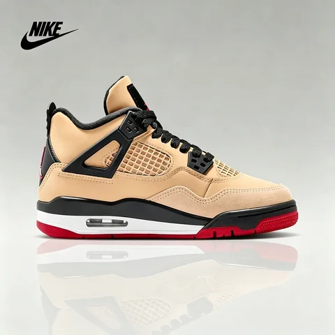 Nike Jordan Air Jordan 4 Retro 'Mushroom' Mid-Top Vintage Basketball Shoes for Women, Cream Yellow IH2094-200