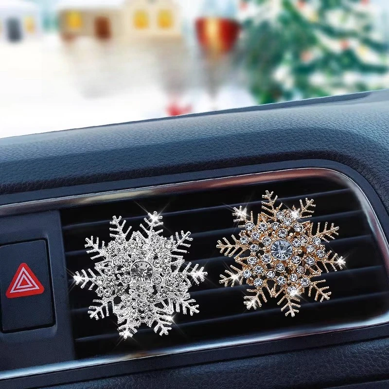 عطر منفذ الهواء ندفة الثلج لعيد الميلاد مع زينة مكيف هواء السيارة مرصعة بالألماس #2