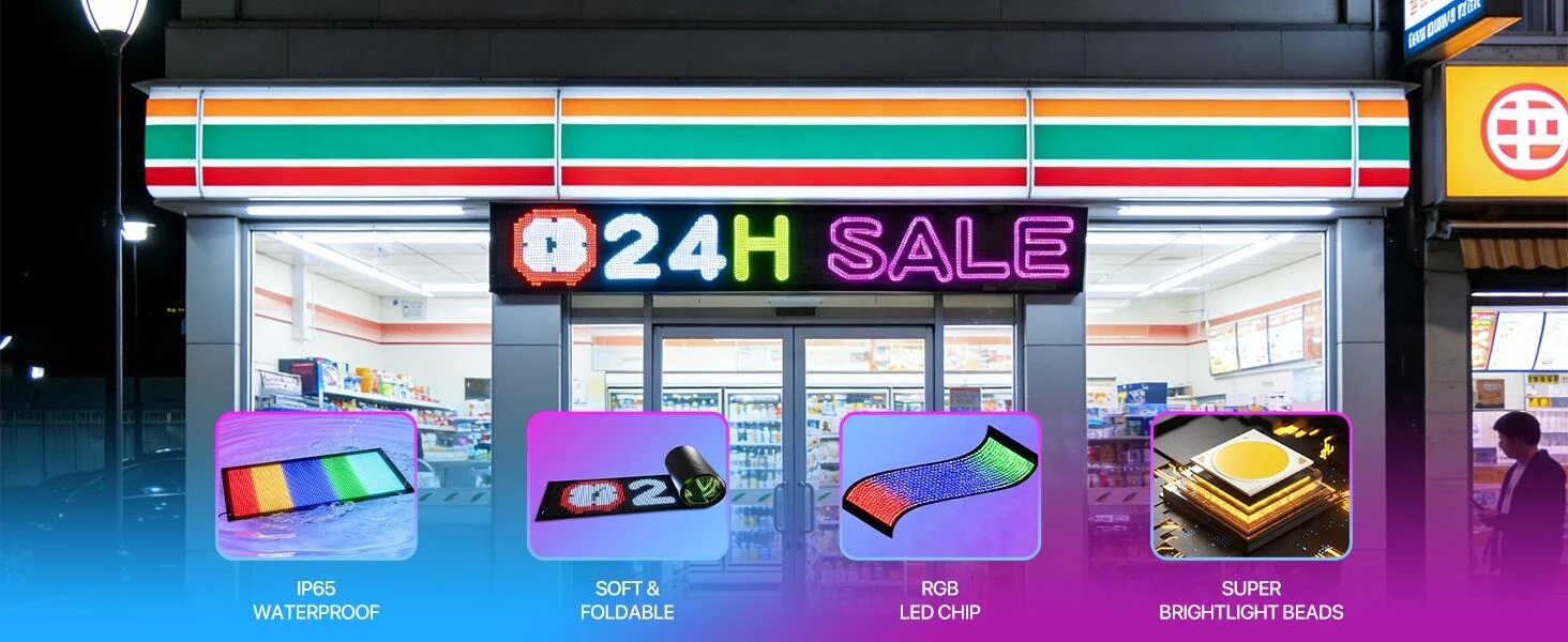LED Scrolling Advertising Signs Flexible LED Display Bluetooth App Control DIY Text Pattern Animation for World Cup Bar Store