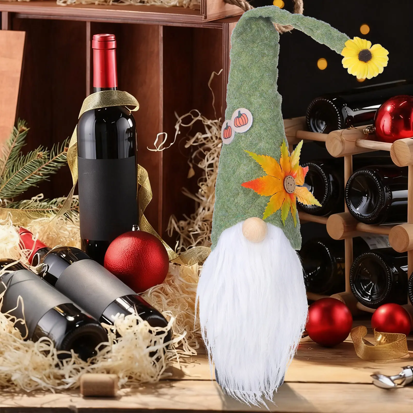 

3Pcs Lovely Thanksgiving Bottle Covers Gnome Pattern Decorative Wine Sleeve Autumn Festival Decor for Wine Lovers Party