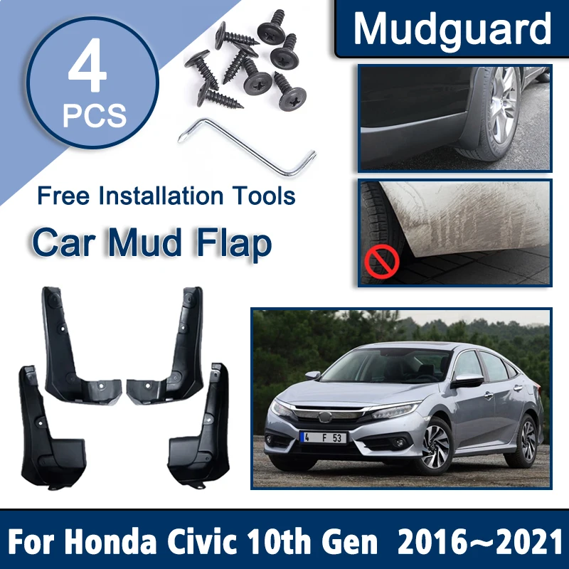 

Car Mudguards For Honda Civic 10th Gen FC FK 2015 2018 Accessories 2016-2021 Mudflap Splash Guard Front Rear Fenders Spare Parts