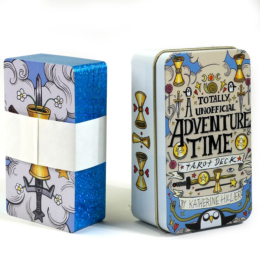 Cartes de tarot Adventure Time, 10.3x6cm, dans une boîte en métal 18, bord plaqué or