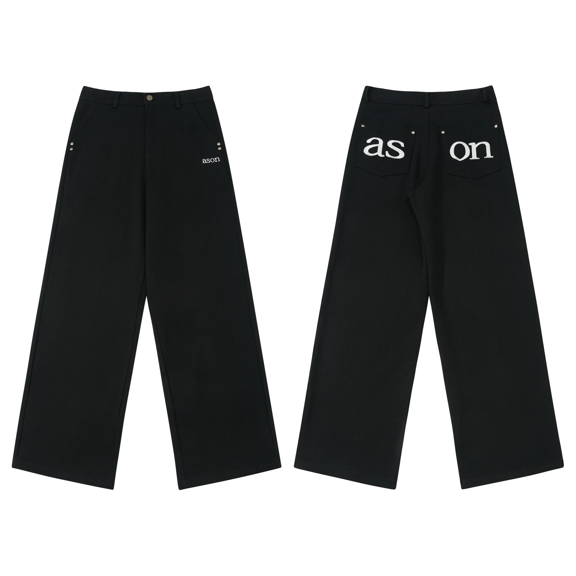 Ason Back Letter Embroidered Jeans Loose Straight Leg Slimming High-Waisted Wide-Leg Korean-Style Long Pants for Women