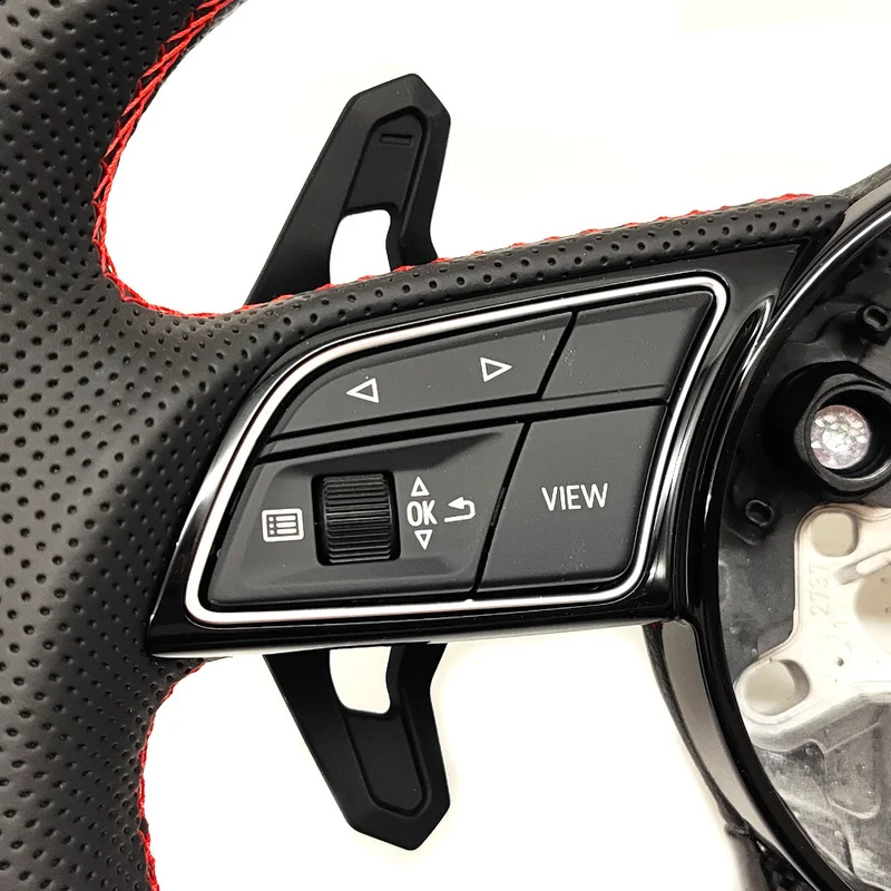 For Audi Steering Wheel Horn Cover A4 B9 Half Perforated Carbon Fiber Red Center Mark Big Paddles Decorative Cover