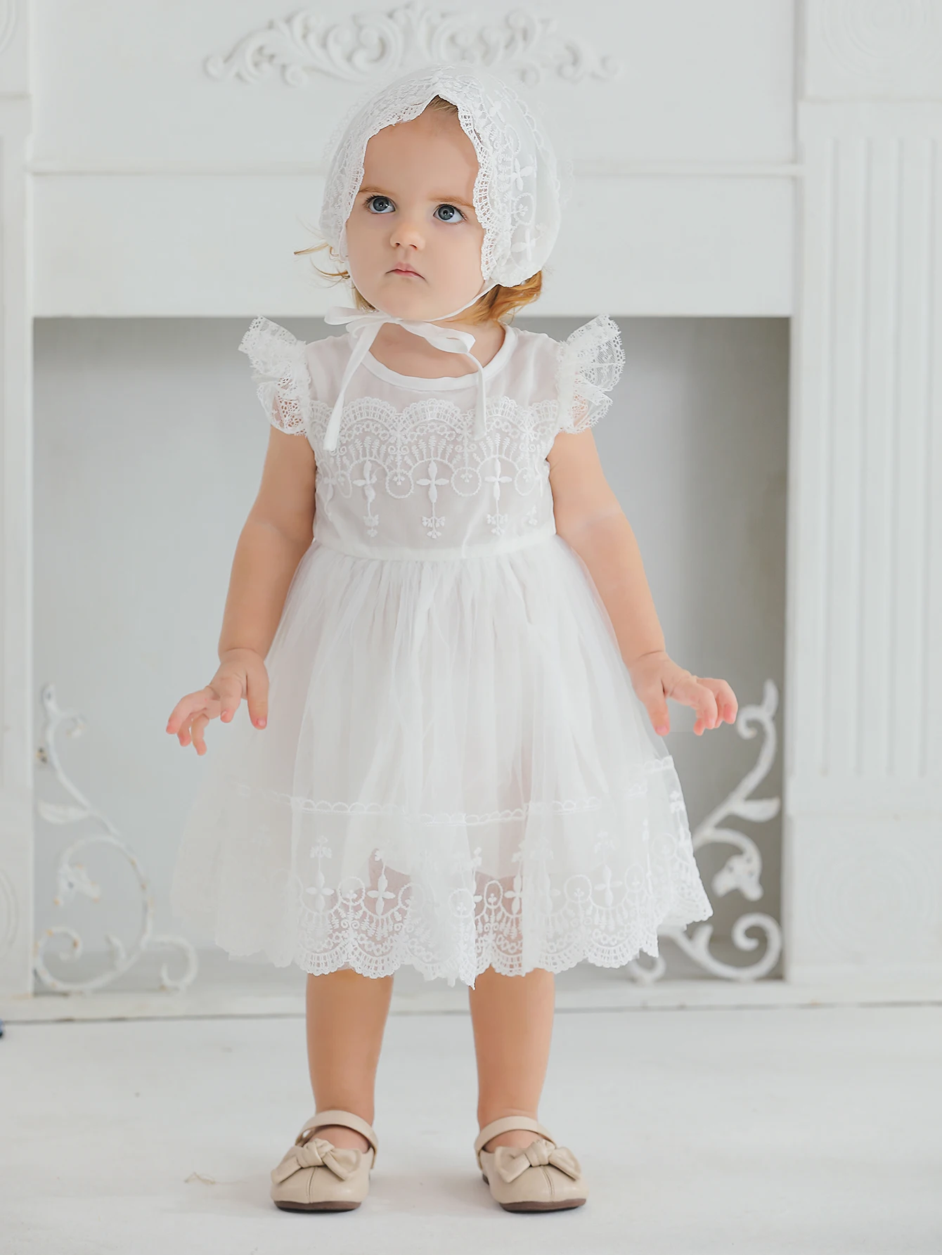 Girls Dresses 3 Months Baptismal Baby Lace Tulle Baby Dress Wedding Birthday Ball Gowns Tutu Dress Formal Party Gowns with Hat