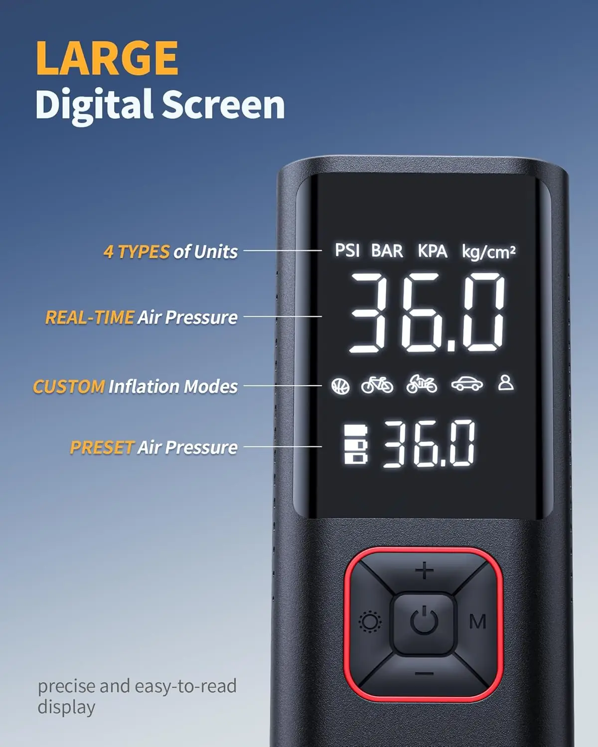ضاغط هواء محمول لاسلكي بقوة 150 رطل لكل بوصة مربعة مع ضوء LED لإطارات السيارات والمطاطية
