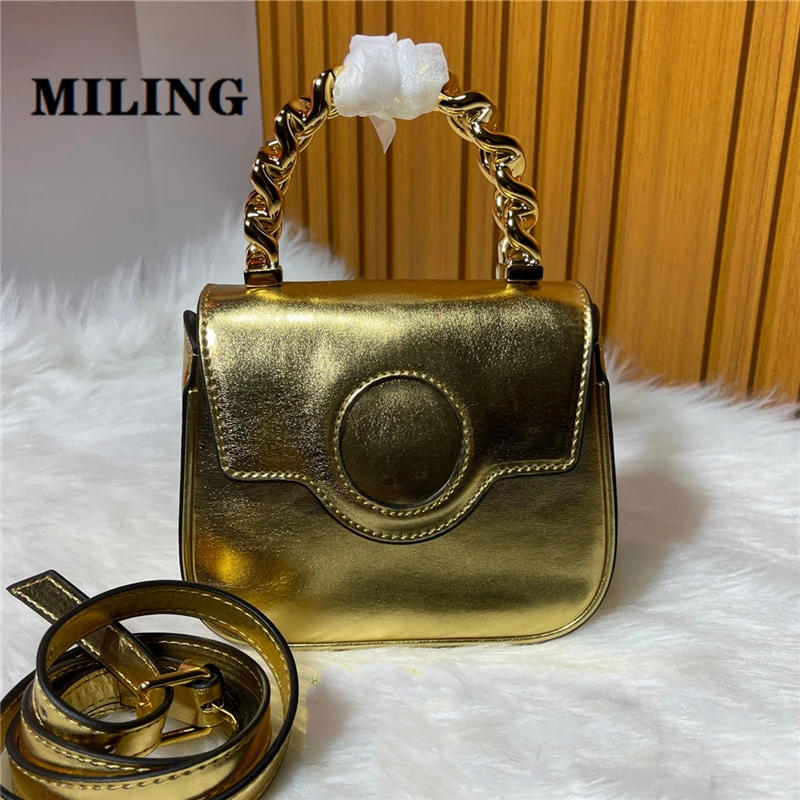 Mini Metallic Top-handle Bag Vintage Adjust Shoulder Bag Fashion Crossbody Bag Women Handbag With Cover Totes Purse High Quality