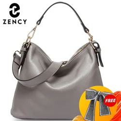 Zency Fashion Grey Women Shoulder Bag 100% Genuine Leather Handbag New Style Female Messenger Crossbody Purse Lady Casual Tote