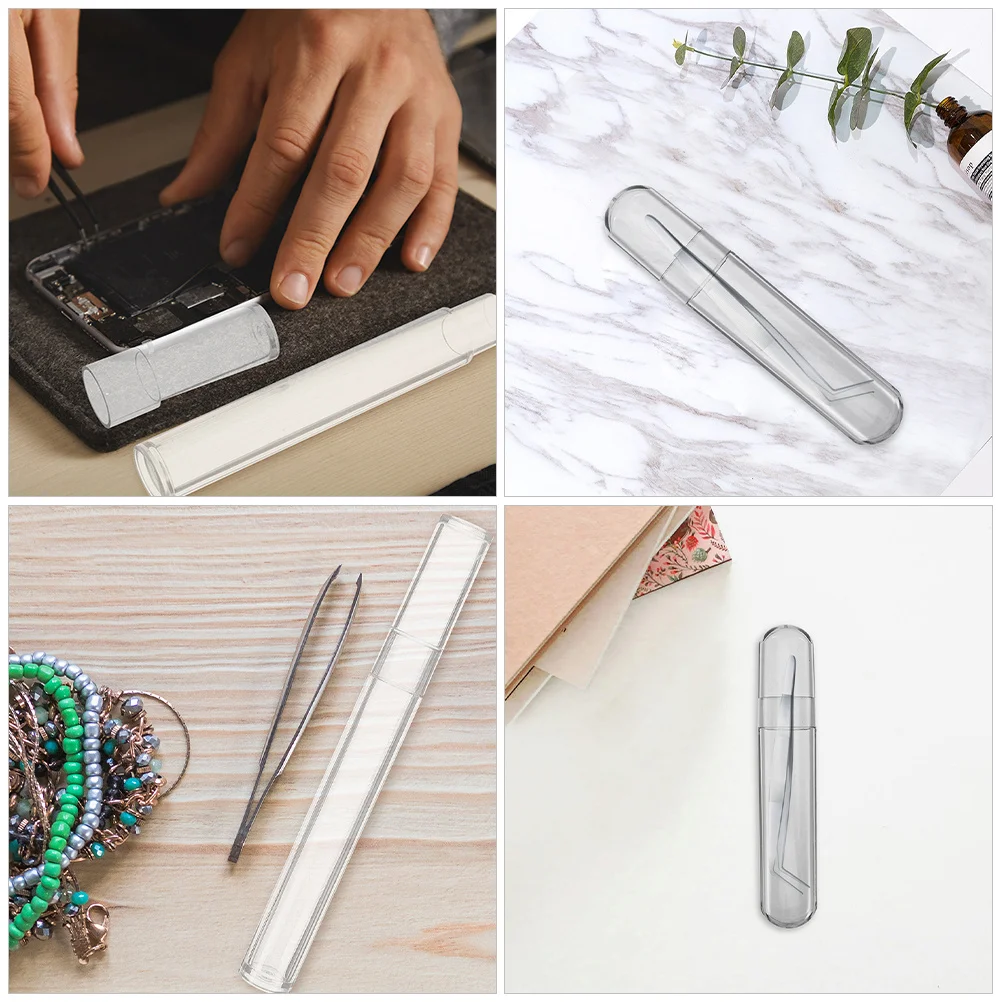 2개 메이크업 브러쉬 보관 용기 투명 원형 튜브 클리어 플라스틱 핀셋 홀더 속눈썹 컬러 오거나이저 여행용 보관함