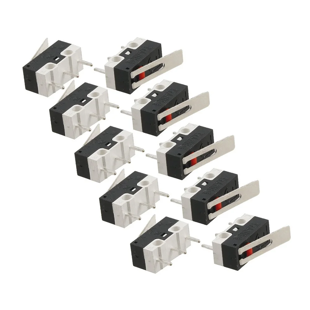

10 pcs Micro Switch 3Pin Spdt Ac 1A 125V 1.2X1.3X0.6Cm Long Hinge Lever For Electronic Device Instrument Appliance Electrical