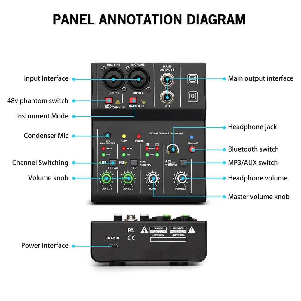 -MEOF 2-Channel Sound Card Mixer Professional Portable Audio Interface Sound Card Console For Guitar Recording Studio Singing