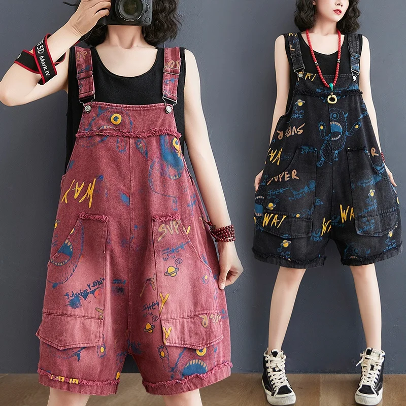 

Summer New Women's Loose Jeans Overalls Short Pants High Waist Thinming Wide Leg Five Parts Thinming Denim Overalls