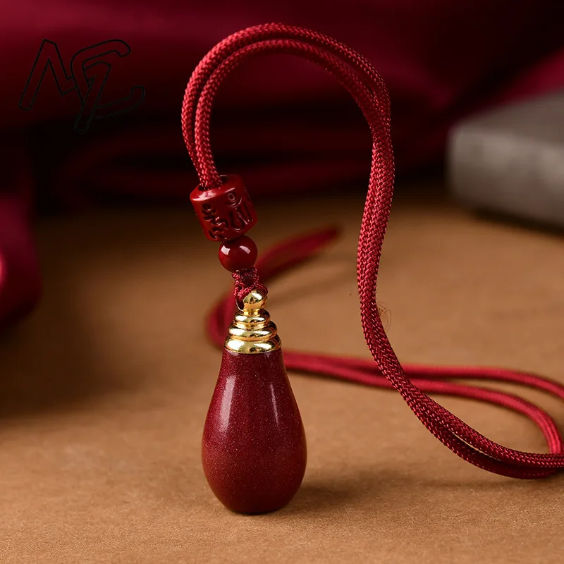 Cinnabar Hollow Bottle Pendant Openable Gourd Vase Amulet Hand Braided Cord Charm Prayer Locket Hanging Ornament Phone Bag Key