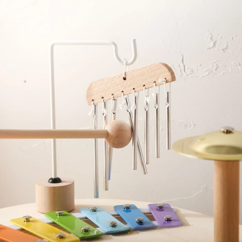 Toddlers Musical Instruments Montessori Educational Toys Wooden Xylophone Drum Aeolian Bells Percussion Music Station Kids Gifts