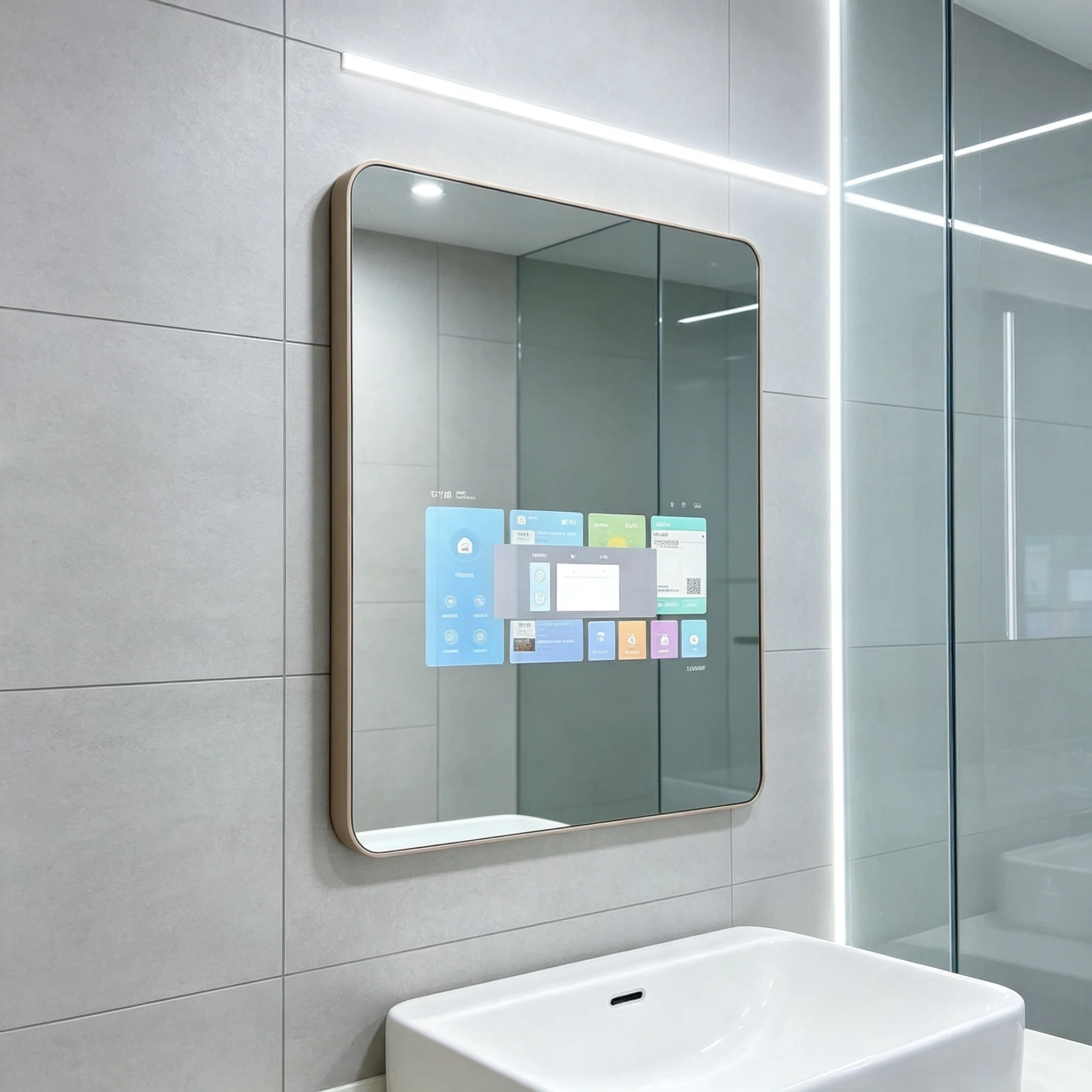 Bathroom Large Smart Mirror With Touch Switch Modern Square Design LED Lighting IP65 Rated