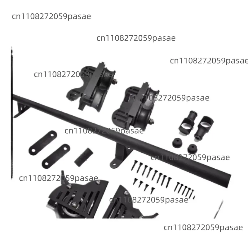2M 5m Sliding Library Ladder Black Track Kit, Telescopic Top Roller Can Be Upright, Brake Bottom Wheel (No Ladder)