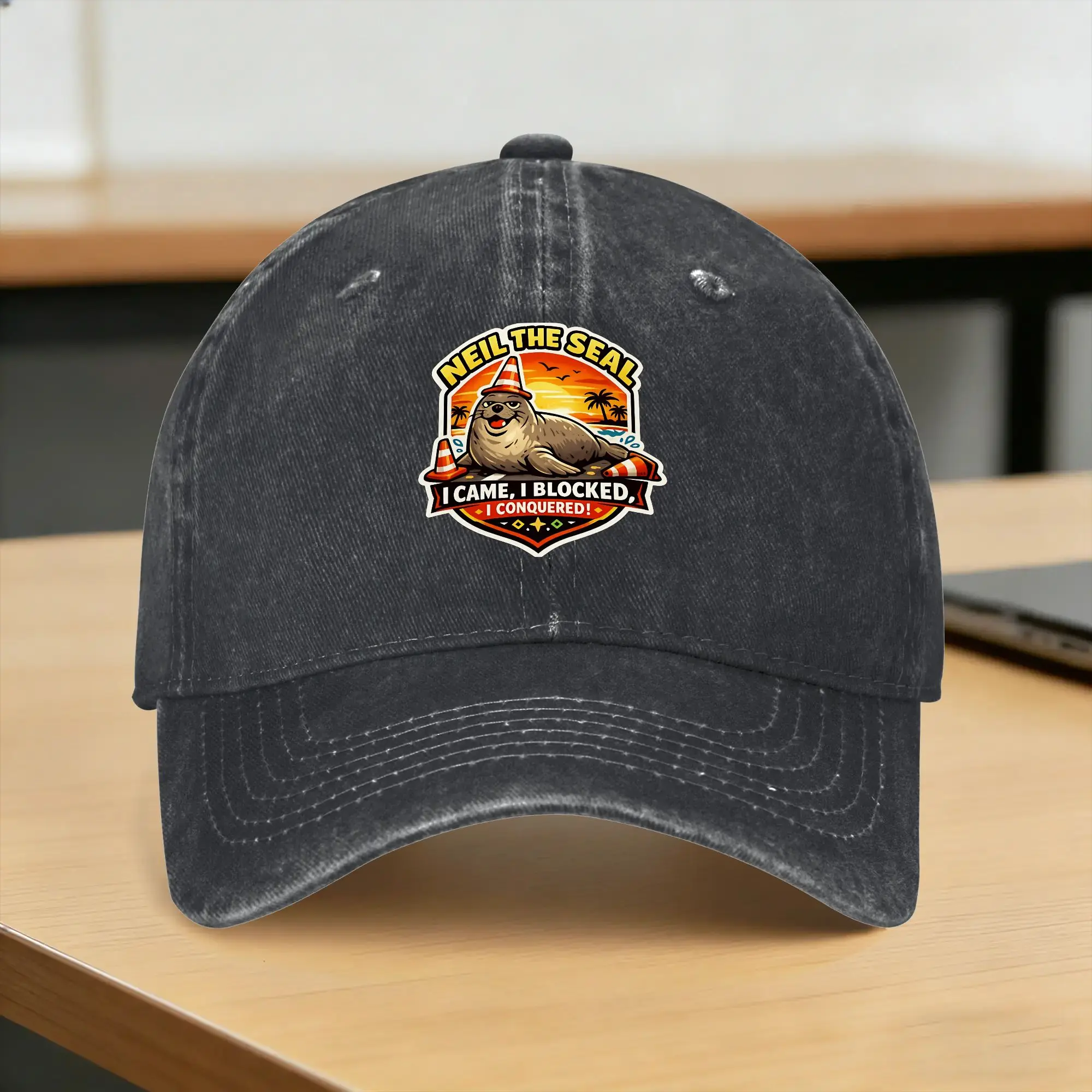 Casquette de baseball 'I Came, I Blocked, I Conquered' Neil the Seal, style y2k cool, casquette trucker et snapback, pour femmes et hommes, personnalisable DIY, pour la chasse, été