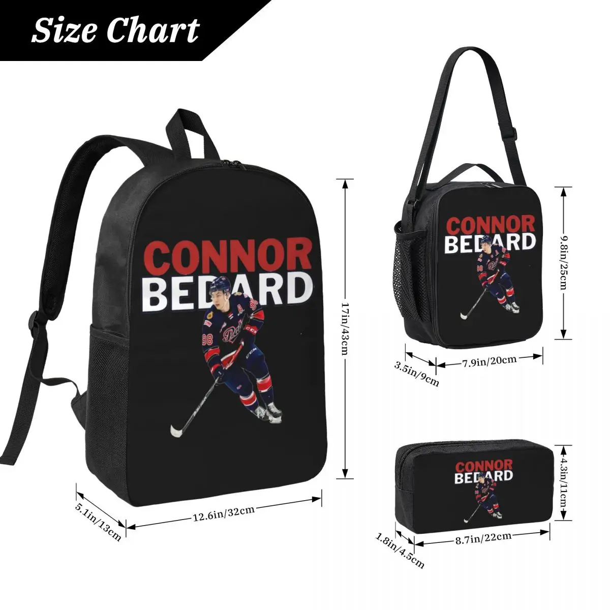 Connor McDavid 97 For Edmonton Oilers Fans Backpack Student Boys Girls BookBag School Bag 3ps Insulated Lunch Bag Pencil Case