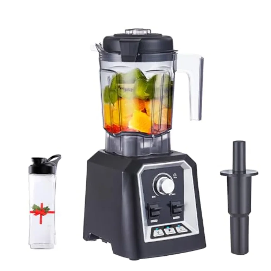 Licuadora profesional de 2200 W con 3 programas automáticos para cocina, capacidad de 2 litros, incluida botella portátil de 600 ml, ideal para batidos