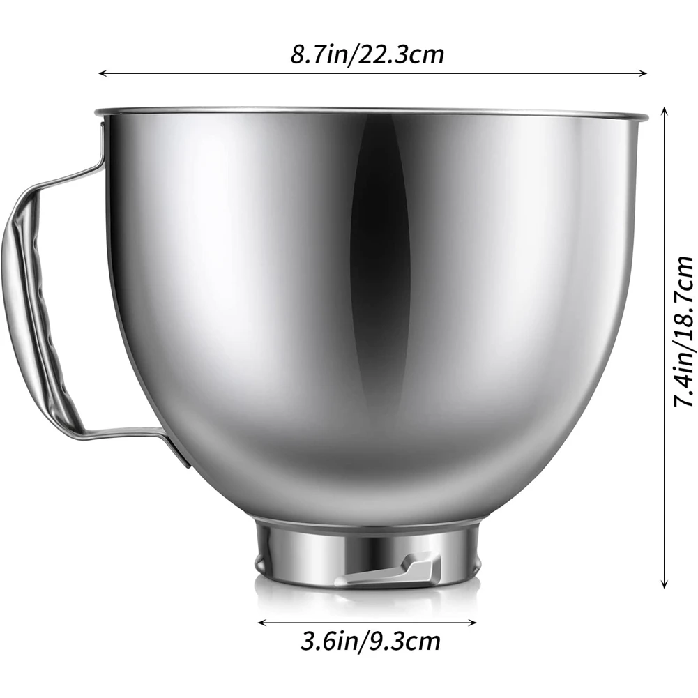 Stainless Steel Bowl for 4.5-5 Quart Head Stand Mixer, for Mixer Bowl, Dishwasher Safe