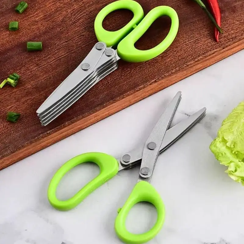 Multifunctional 5 Layer Stainless Steel Kitchen Scissors Herb Cutting Tool For Scallion Pepper Laver Onion Spices Cooking