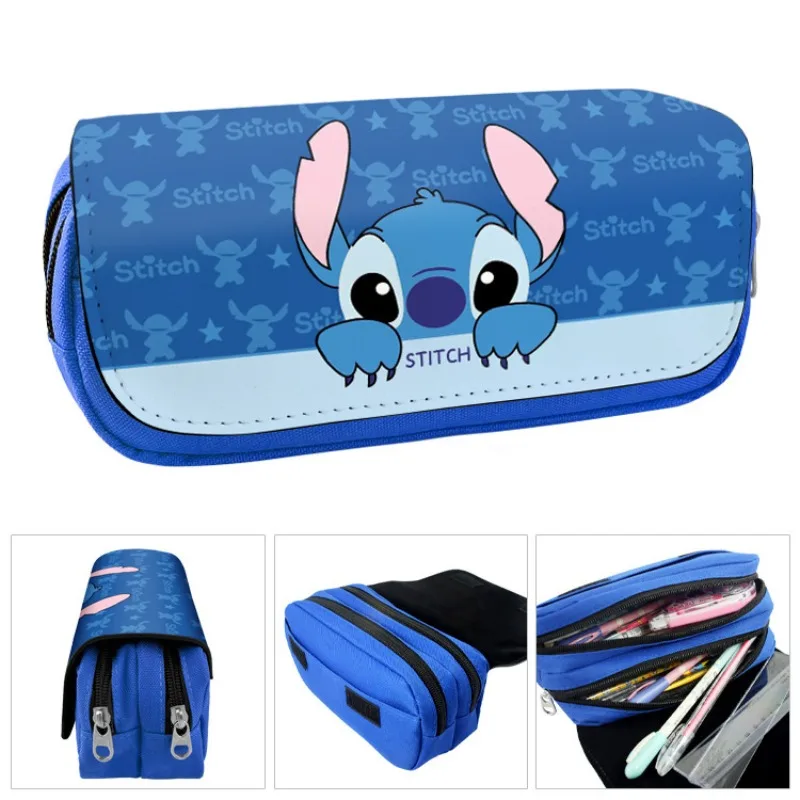 Stitch Pencil Case Disney Kawaii Cartoon Miniso Canvas Pen Holder Multifunctional High Capacity School Stationery Student Gifts