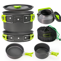 3pcs/Set Ultra-light Portable Camping Cookware Utensils Kitchen Outdoor Cooking Teapot Picnic Kettle Pot Pan Hiking Tableware