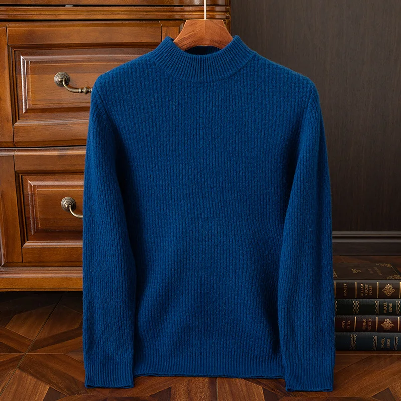 Autumn and winter 100% pure wool business casual retro sweater thickened luxury double-strand bottoming men's half turtle neck.