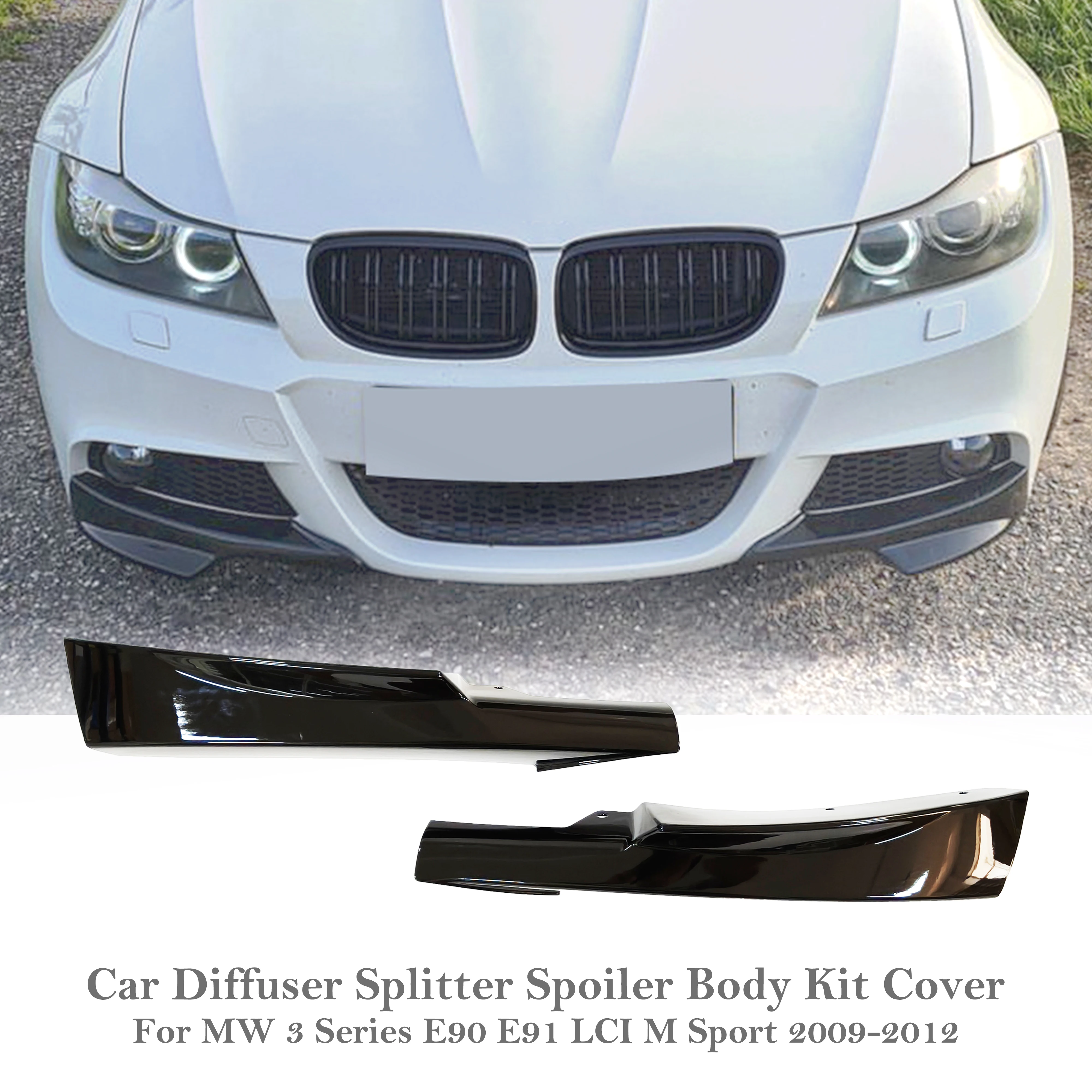 Front Bumper Lip Splitters Diffuser Spoiler Gloss Black Carbon Look Body Kit For BMW E90 E91 LCI M Sport 2009-2012