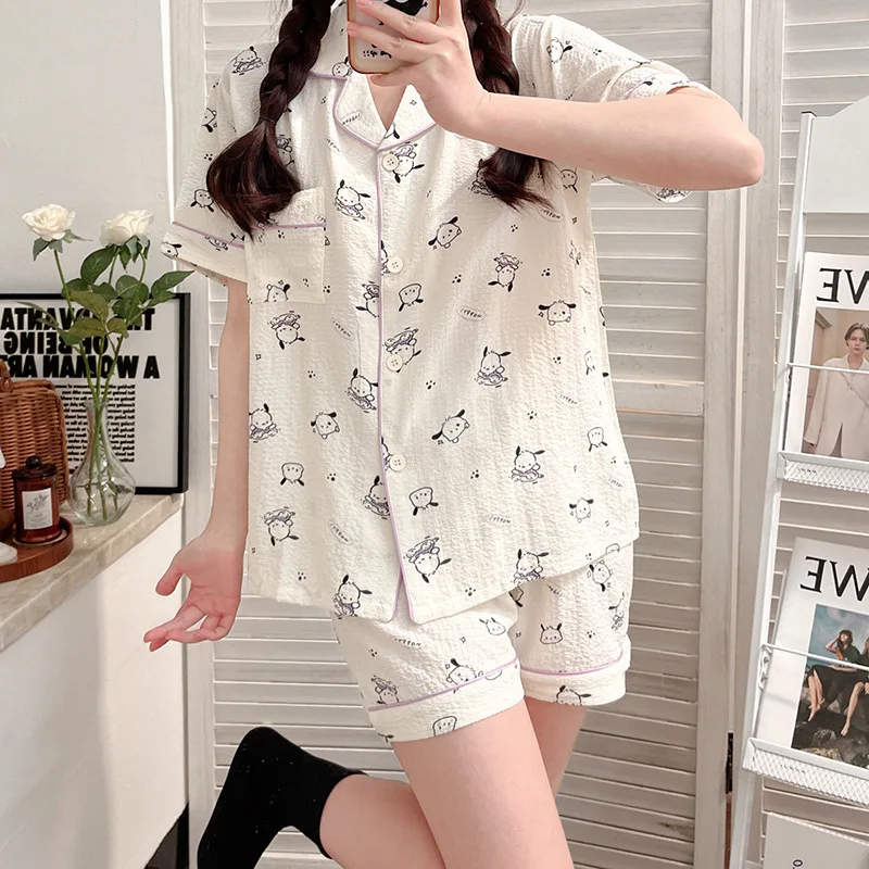 Two-piece Set Of Short Summer Foam Cotton Wrinkled Fabric Cartoon Cute Thin Home Clothing