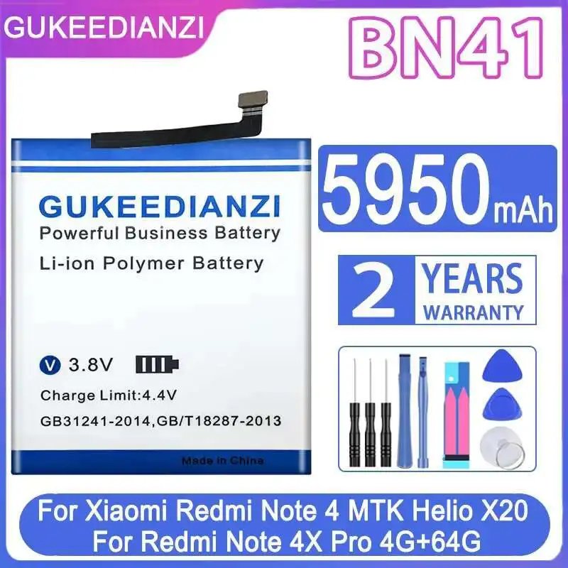 

For Xiaomi Redmi Note 4 Mtk Helio X20 4X Pro 4G+64G BN41 Cpu High Performance Mobile Phone Battery 5950Mah