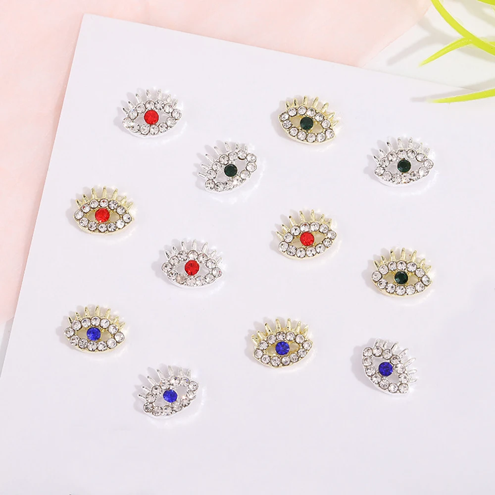 10Pcs Evil Eye Nail Art Charms 3D Alloy Eyes with Long Eyelashes Design Nail Decoration Luxury Diamonds DIY Nail Accessories