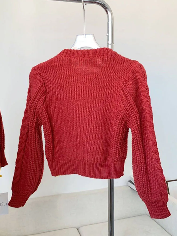 Harajuku O-Neck Red Cardigans Single Breasted Cozy Sweater Knitted Outerwear Long Sleeve Casual Jumper KoreanY2k Autumn Winter