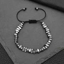 Nature Irregular Black Gallstone Handmade Woven Charms Bracelets Jewelry Adjustable Fashion Man Bracelets