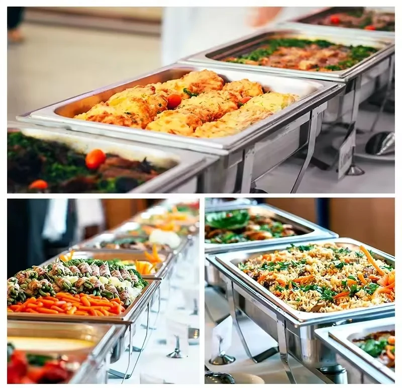 11L Foldable Gold Chafing Dishes Stainless Steel Chafer Dish Buffet Set Rectangular Party Serving Dishes With Alcohol Lamp