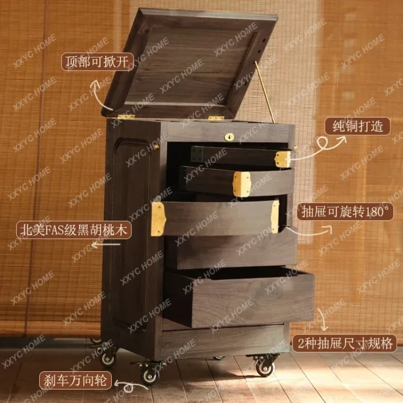 

L Black Walnut Medieval Jewelry Box Locker Tea Set Storage Display Solid Wood Cabinet Fashion