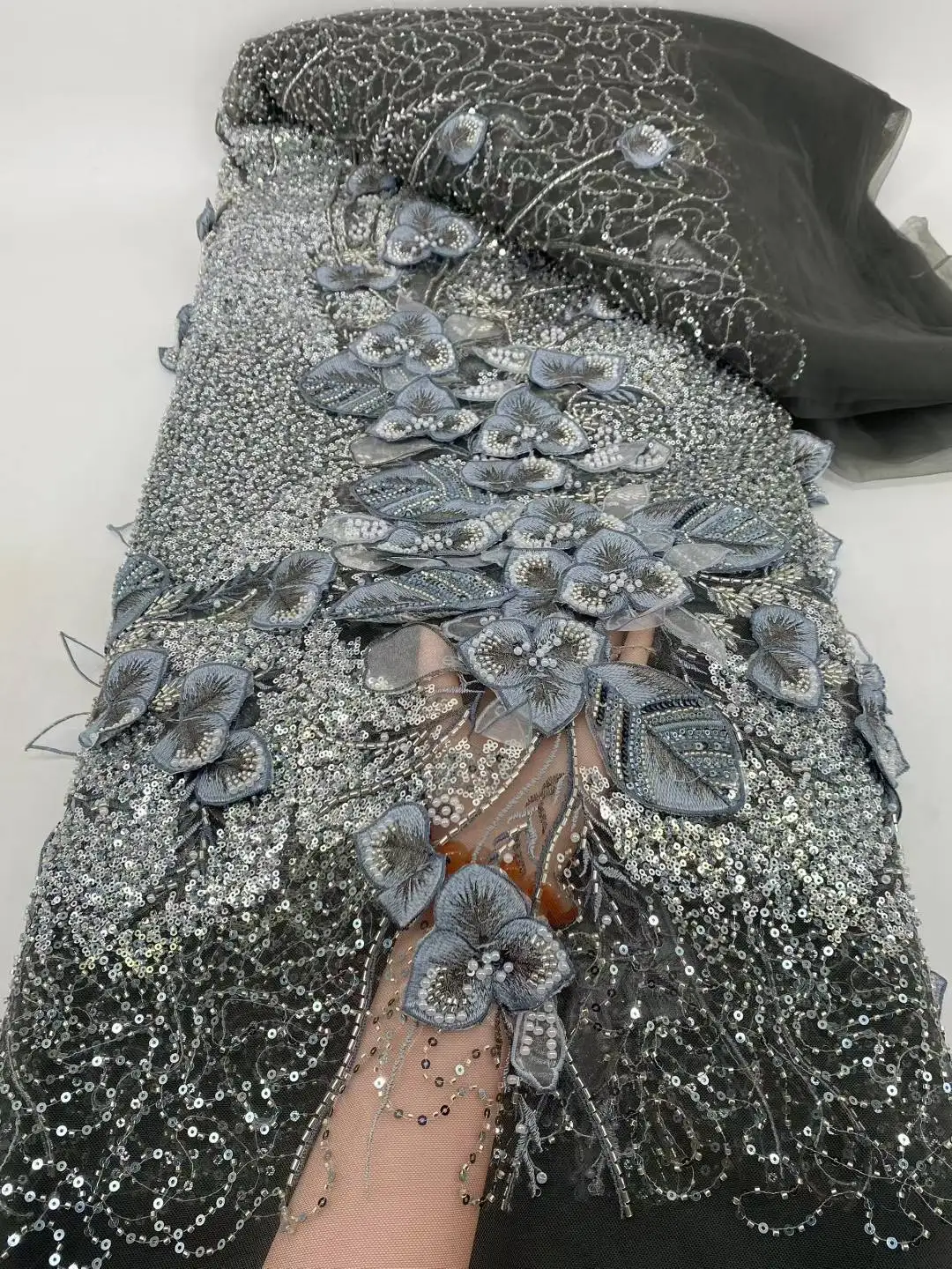 Luxury African Sequin Beaded Lace Fabric 2025 High Quality Groom Nigerian Wedding Bridal Embroidery French Tulle Sewing14