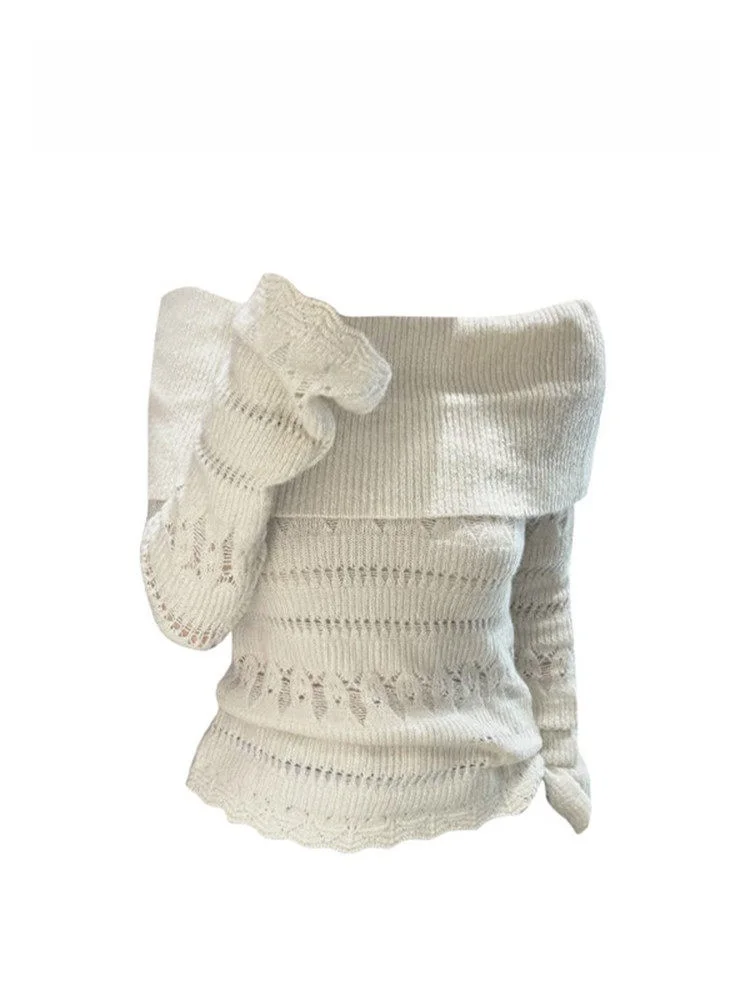 

Модный вязаный свитер на одно плечо, новый зимний уникальный дизайн, женский модный свитер для поездок на работу, длинный све, стандартный крой