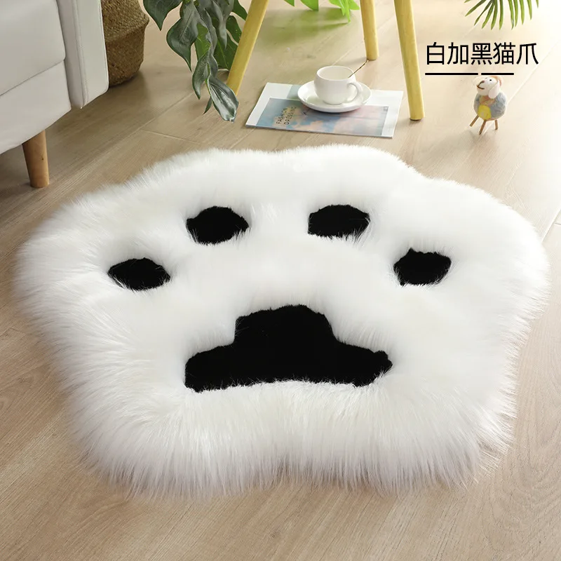 1pcs Cute Cartoon Fluffy Cat Paw Shaped Rug Non-Slip Soft Carpet for Living Room Bedroom Floor Mat Home Decoration