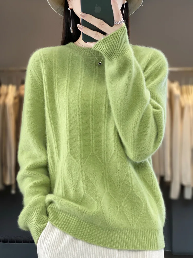 2023 New Autumn Winter Women Sweater O-Neck 100% Merino Wool Thick Warm Twist Cashmere Knitted Jumpers Casual Korean Fashion Top