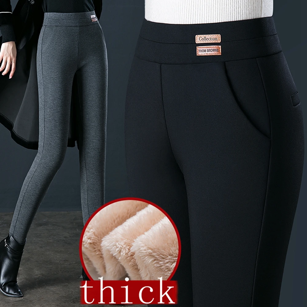 Korean Version 2023 Autumn/Winter Black New High Waist Elastic Pants One Piece Velvet Warm Women's Pants Thickened Pants M-6XL