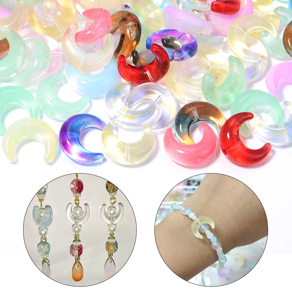 20pcs Colorful Transparent Moon Czech Crystal Beads Lampork Glass Loose Spacer Beads for DIY Bracelet Necklace Jewelry Making