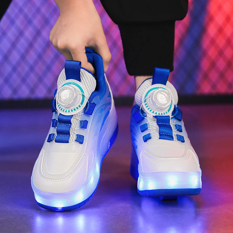 Kids Boys Sports Led Light 2 Wheels Roller Skate Casual Shoes For Glowing Luminous Children's Sneakers Skateboard USB Charging