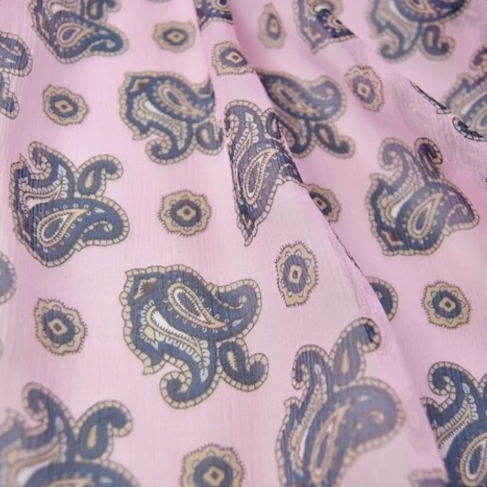 

Розовая основа, красивый узор пейсли, высокое качество, удобная мягкая шелковая складная шифоновая ткань для женского платья, Cheongsam