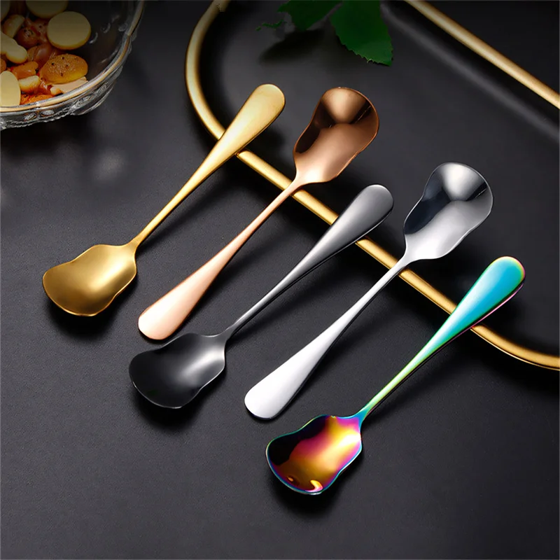 

Portable Stainless Steel Ice Cream Spoons Teaspoons Short Dessert Shovel Coffee String Spoon Tableware Dishes for Tea Ta Kawi