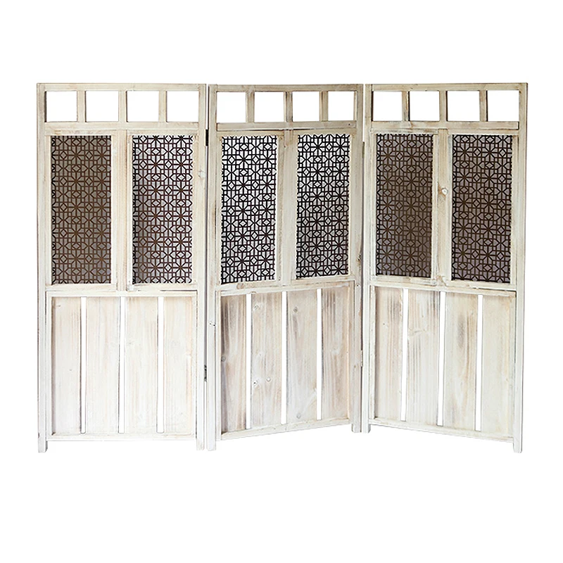 

Portable Partition Vintage Retro Wood Iron Screen Separator of Environments